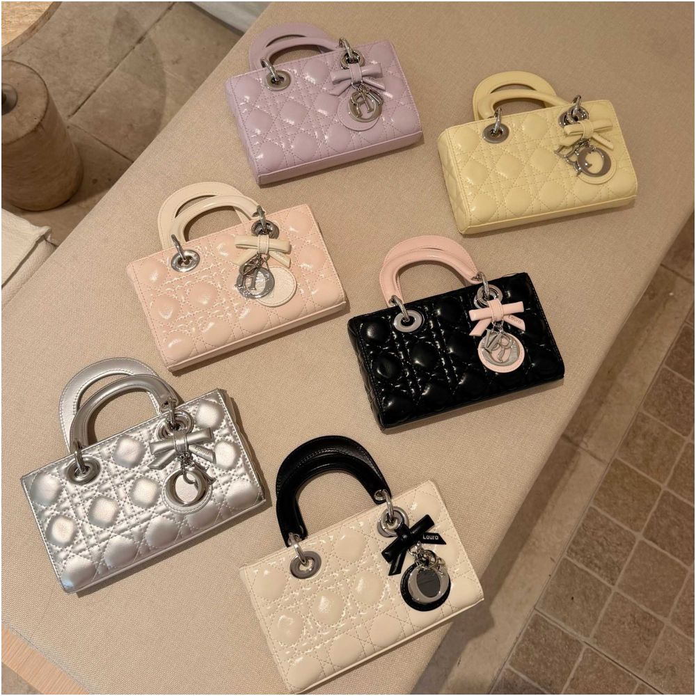 Laura Shidai 2026 New High End Color Block Horizontal Bow Diamond Chain Bag Versatile Crossbody Lady Dior Bag image 0