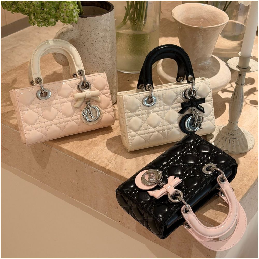 Laura Shidai 2026 New High End Color Block Horizontal Bow Diamond Chain Bag Versatile Crossbody Lady Dior Bag image 1