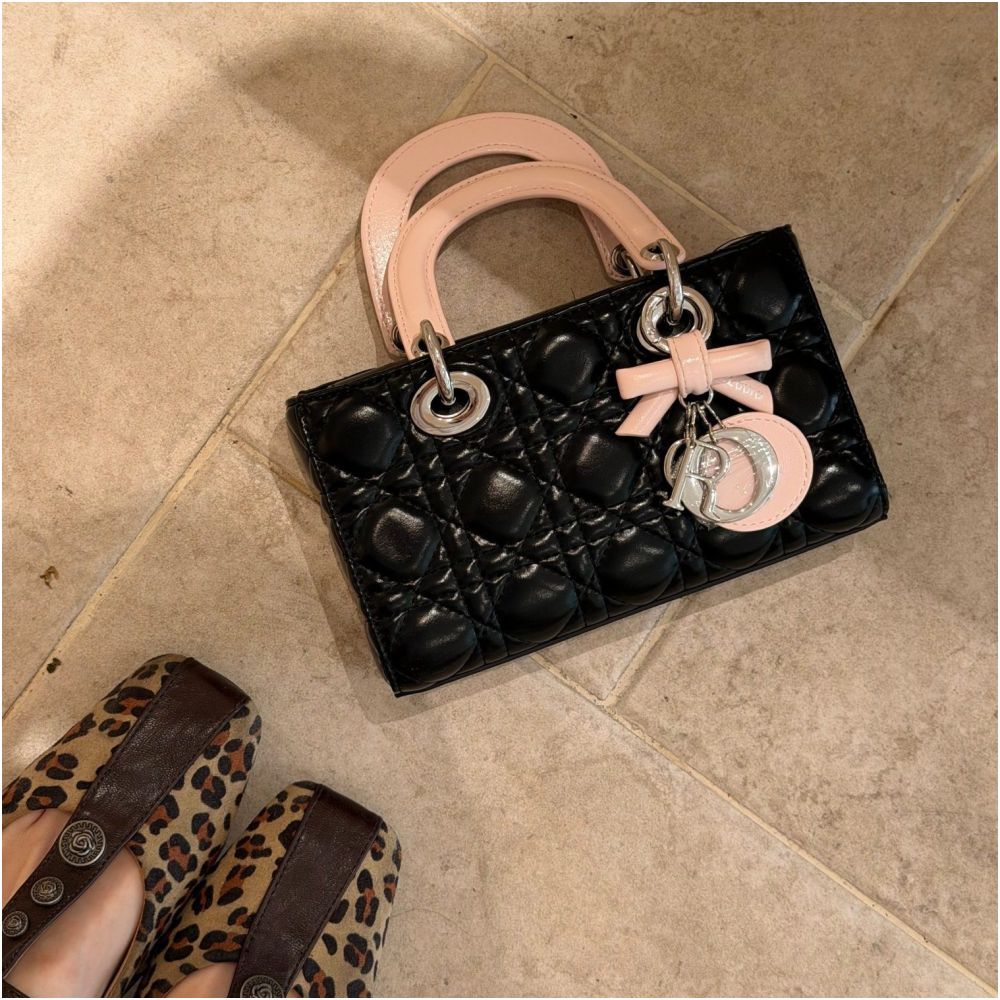 Laura Shidai 2026 New High End Color Block Horizontal Bow Diamond Chain Bag Versatile Crossbody Lady Dior Bag image 2